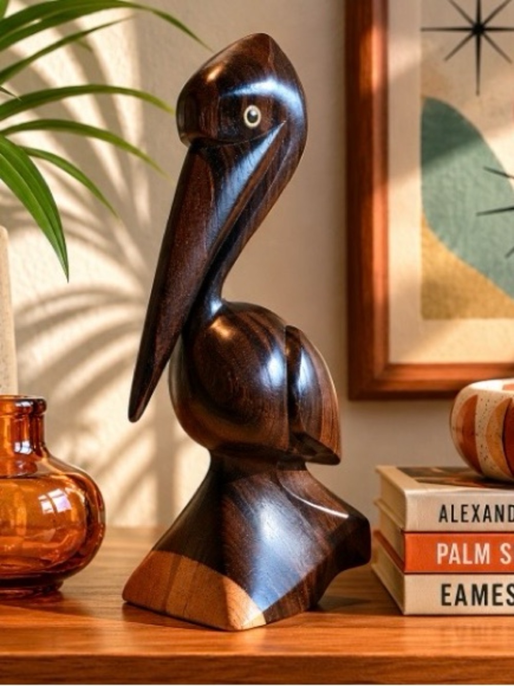 Vintage DIAZTICA Mexican Hand Carved Iron Wood
Pelican Sculpture MCM Modernist